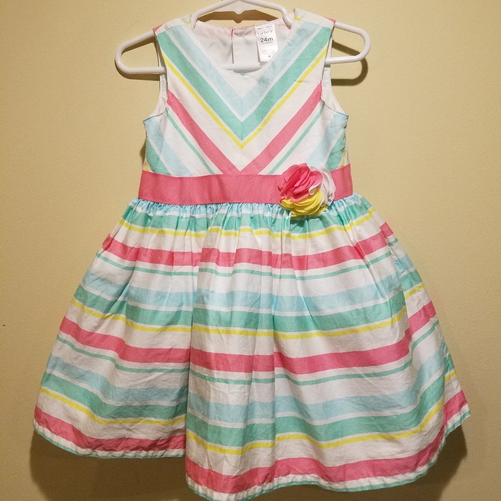 Carters 24 Months Pink White Teal Stripe Dress